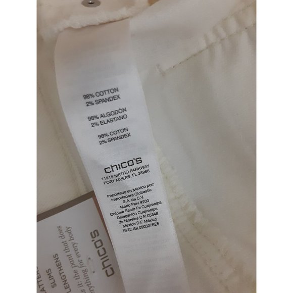 Chicos Womens Ivory White Ultimate Fit Slim Leg Corduroy Jeans Mid Rise S - Picture 6 of 16